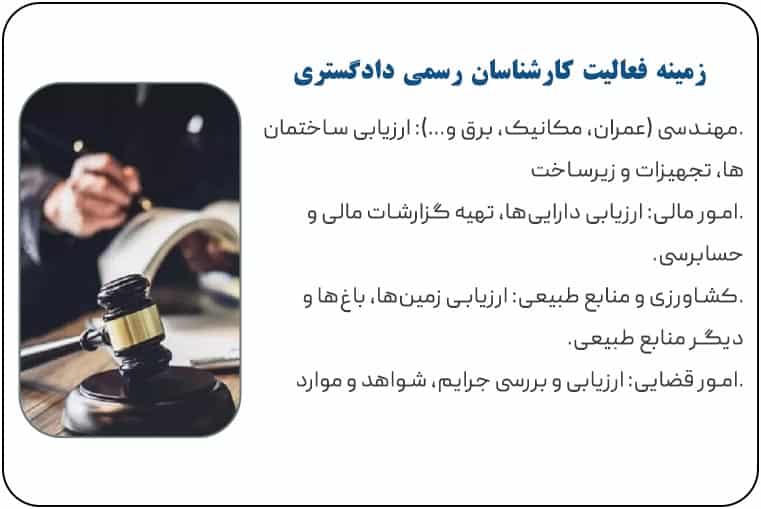 زمینه‌های کاری کارشناس رسمی دادگستری